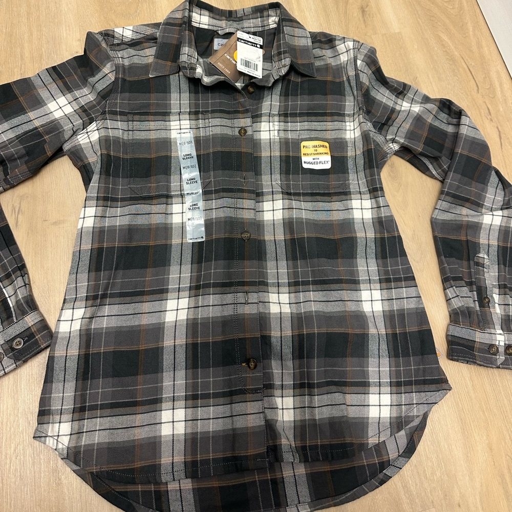 Carhartt Rugged Flex Loose Fit Midweight Flannel Long Sleeve Plaid Womens Size M